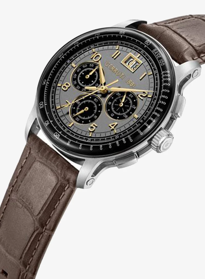 CERRUTI 1881 Petroio 43mm Grey Black Dial Genuine Leather Strap Chronograph Watch For Men