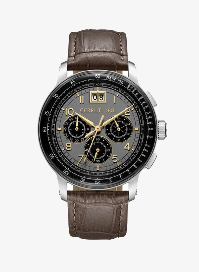CERRUTI 1881 Petroio 43mm Grey Black Dial Genuine Leather Strap Chronograph Watch For Men