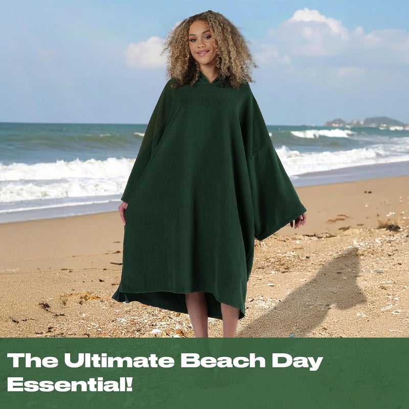 Brentfords Towel Poncho Adult Hooded Large Bath Swim Surf Beach Absorbent Microfiber Changing Robe for Men Boys Quick Dry, Forest Green - Image 2