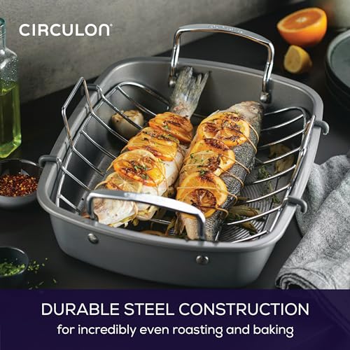 Circulon Nonstick Roasting Pan / Roaster with Rack - 17 Inch x 13 Inch, Gray - Image 3
