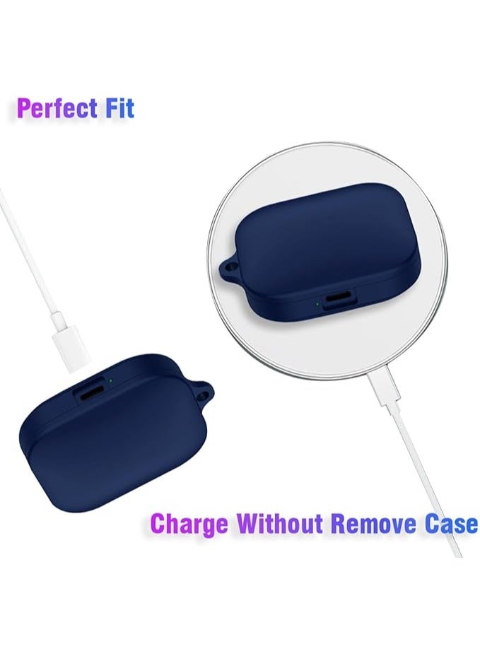 Silicone Case for Redmi Buds 6 with Carabiner, Soft and Flexible, Ultra-Thin Shockproof Cover Slim-Fit Anti-Fall Earphone Case for Redmi Buds 6, Navy Blue - Image 4