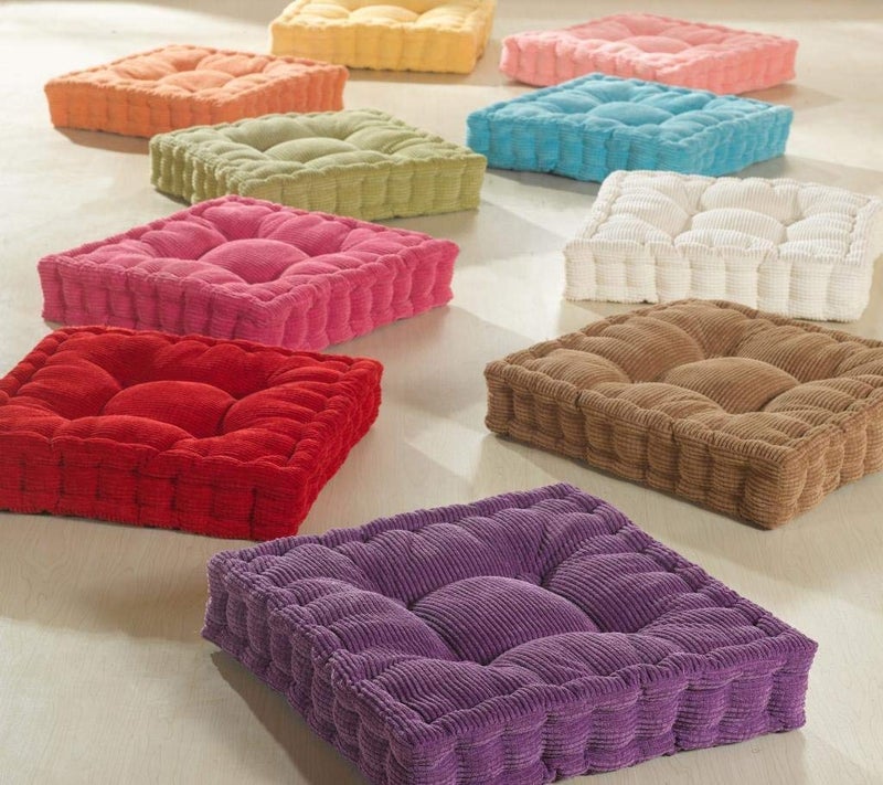 ChezMax Floor Pillow & Cushion, Large Meditation Chair Cushions, Thick Square Seat Pad, Soft Velvet Tufted Seating Pouf for Indoor/Outdoor Yoga Bench Rocking Chair Room Tatami Sofa, Yellow 20" x 20" - Image 5