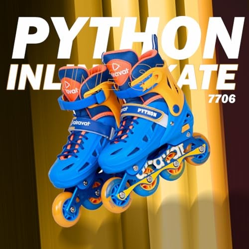 Airavat Python 7706 Inline Skates with 4 PU Wheels, ABEC-7 Bearings, Adjustable Size (31-34), Aluminum Frame, and PVC Shell. Ideal for Boys and Girls. Smooth, Durable Ride in Orange-Blue. - Image 2