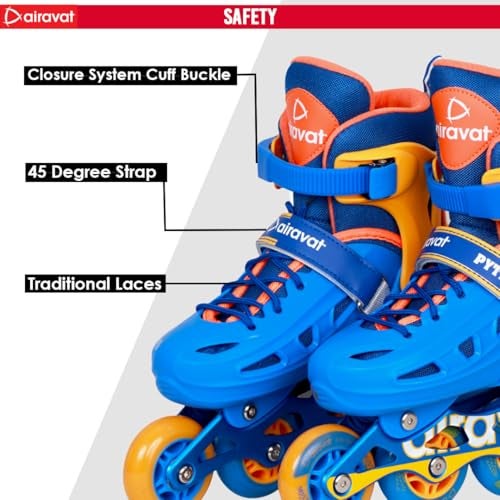 Airavat Python 7706 Inline Skates with 4 PU Wheels, ABEC-7 Bearings, Adjustable Size (31-34), Aluminum Frame, and PVC Shell. Ideal for Boys and Girls. Smooth, Durable Ride in Orange-Blue. - Image 3