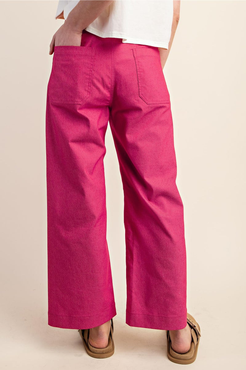 miduo Womens Casual Capris Pants Button High Waisted Cropped Straight Leg Pants Trousers with Pockets Hot Pink 26 - Image 5