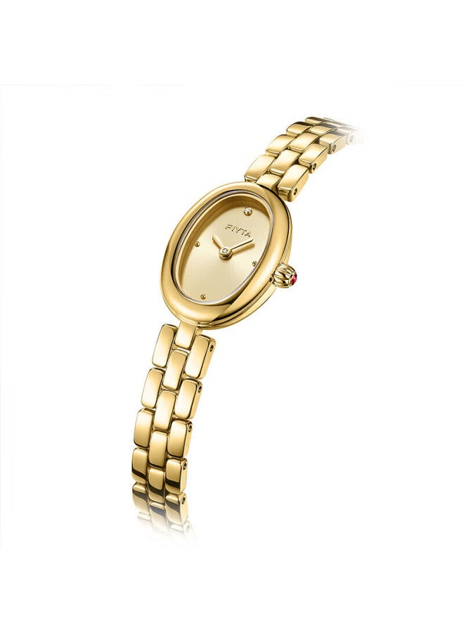 Fiyta City Series "little Golden Bean" Gold Dial Steel Strap Retro Watch For Women Festival Birthday Gift Box - Image 4