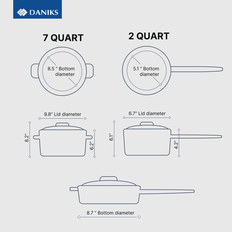 Daniks Modern 11-Piece Stainless Steel Cookware Set with Glass Lids, Includes Saucepan and Frying Pan with Lid, Tri-Ply Bases for Even Heating, Induction Compatible, Dishwasher Safe, Heatproof Handles - Image 4