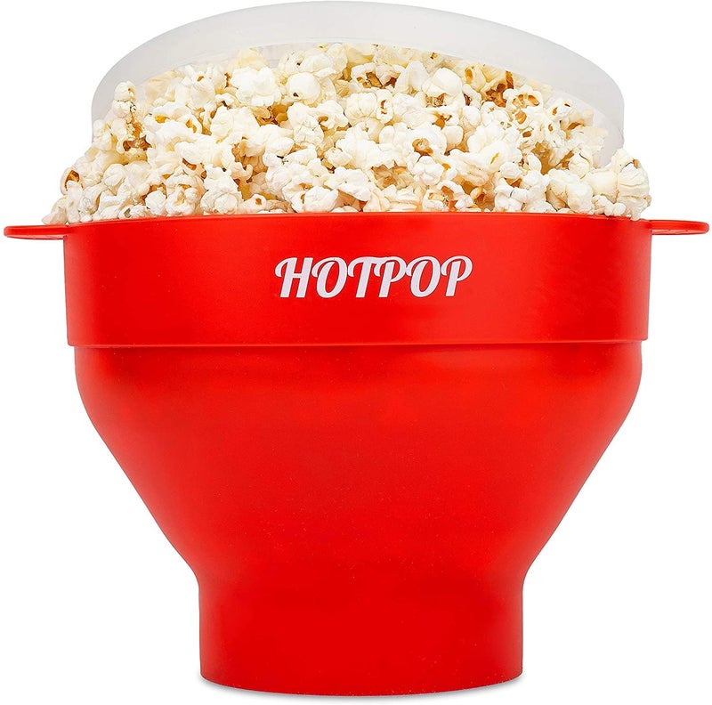 The Orginal HotPop Silicone Popcorn Maker  Microwave Popcorn Popper with Handles  Collapsible Bowl HeatResistant Easy to Clean Ideal for Family Movie Nights 15Cup Capacity  Black