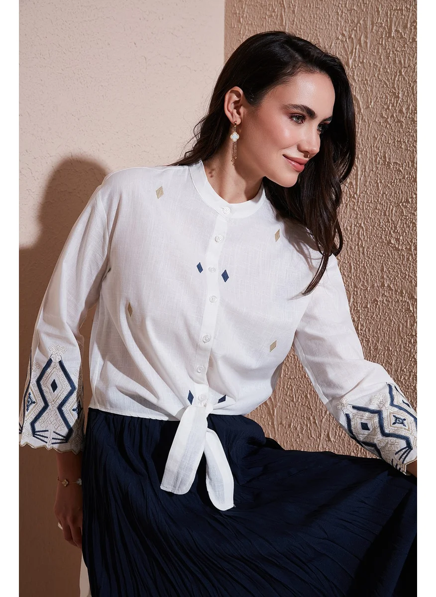 Lela Cotton Embroidered Halter Collar Shirt Women's Shirt 6110097