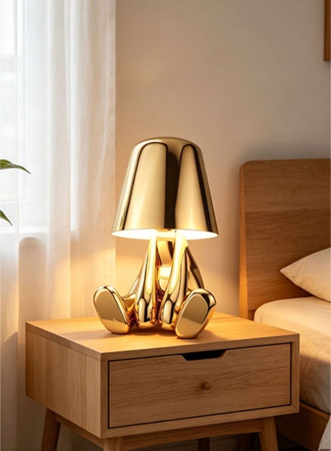 Little Golden Man Cartoon Desk Lamp,Bedside Touch LED Table Lamp,3 Brightness Types,Touch SwitchDC3.5 Charging Port,Ldeal For Use As Accent Lighting In Living Rooms, Bedrooms, And Offices, As Well As For Gifting—Enhancing The Sophisticated Aesthetic Of Your Home. - Image 1