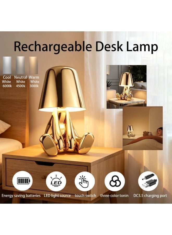 Little Golden Man Cartoon Desk Lamp,Bedside Touch LED Table Lamp,3 Brightness Types,Touch SwitchDC3.5 Charging Port,Ldeal For Use As Accent Lighting In Living Rooms, Bedrooms, And Offices, As Well As For Gifting—Enhancing The Sophisticated Aesthetic Of Your Home. - Image 3