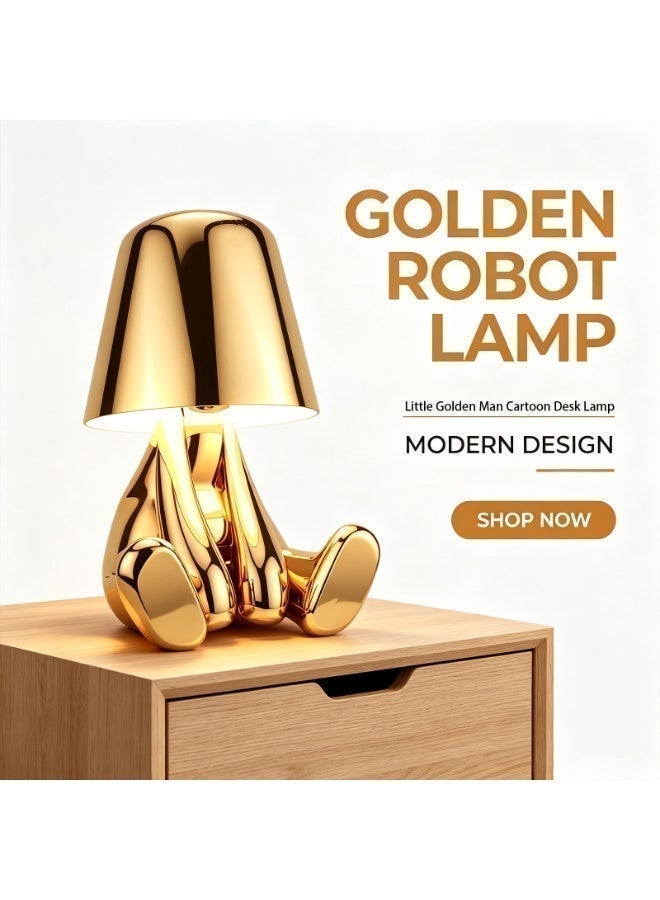 Little Golden Man Cartoon Desk Lamp,Bedside Touch LED Table Lamp,3 Brightness Types,Touch SwitchDC3.5 Charging Port,Ldeal For Use As Accent Lighting In Living Rooms, Bedrooms, And Offices, As Well As For Gifting—Enhancing The Sophisticated Aesthetic Of Your Home. - Image 2