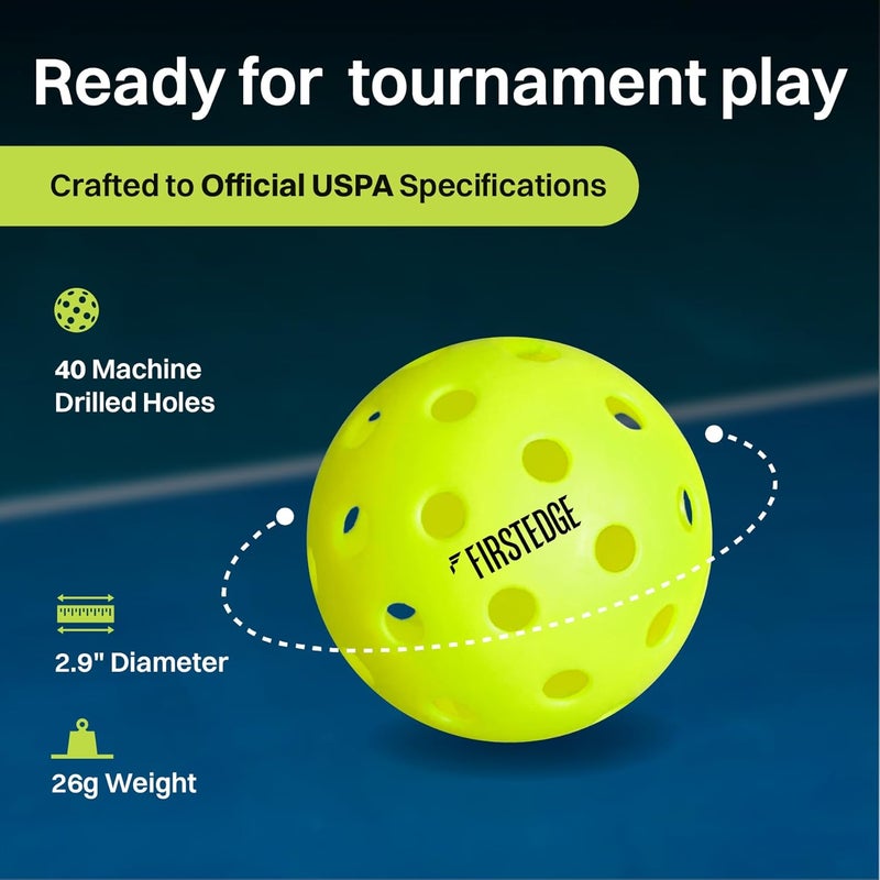 FIRSTEDGE PRO - 40 USAPA Approved Pickleball Outdoor Balls (Set of 3) | Single-Piece Rotational Molded | 40-Hole Design | Durable High-Performance Balls for All-Weather Play - Image 5