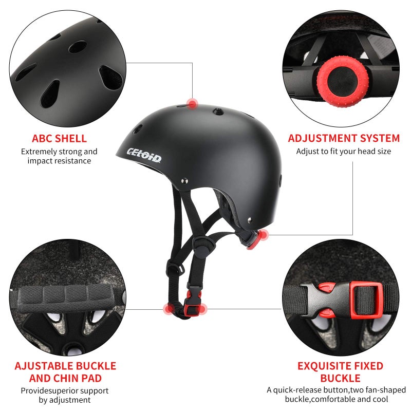 CELOID Kids Bike Helmet,Toddler Skateboard Helmets for Ages 5-8-9 Years Boys Girls,Adjustable Multi-Sport Bicycle Skateboarding Football Roller Skating Scooter Rollerblade Balance Bike Helmet,Black - Image 3