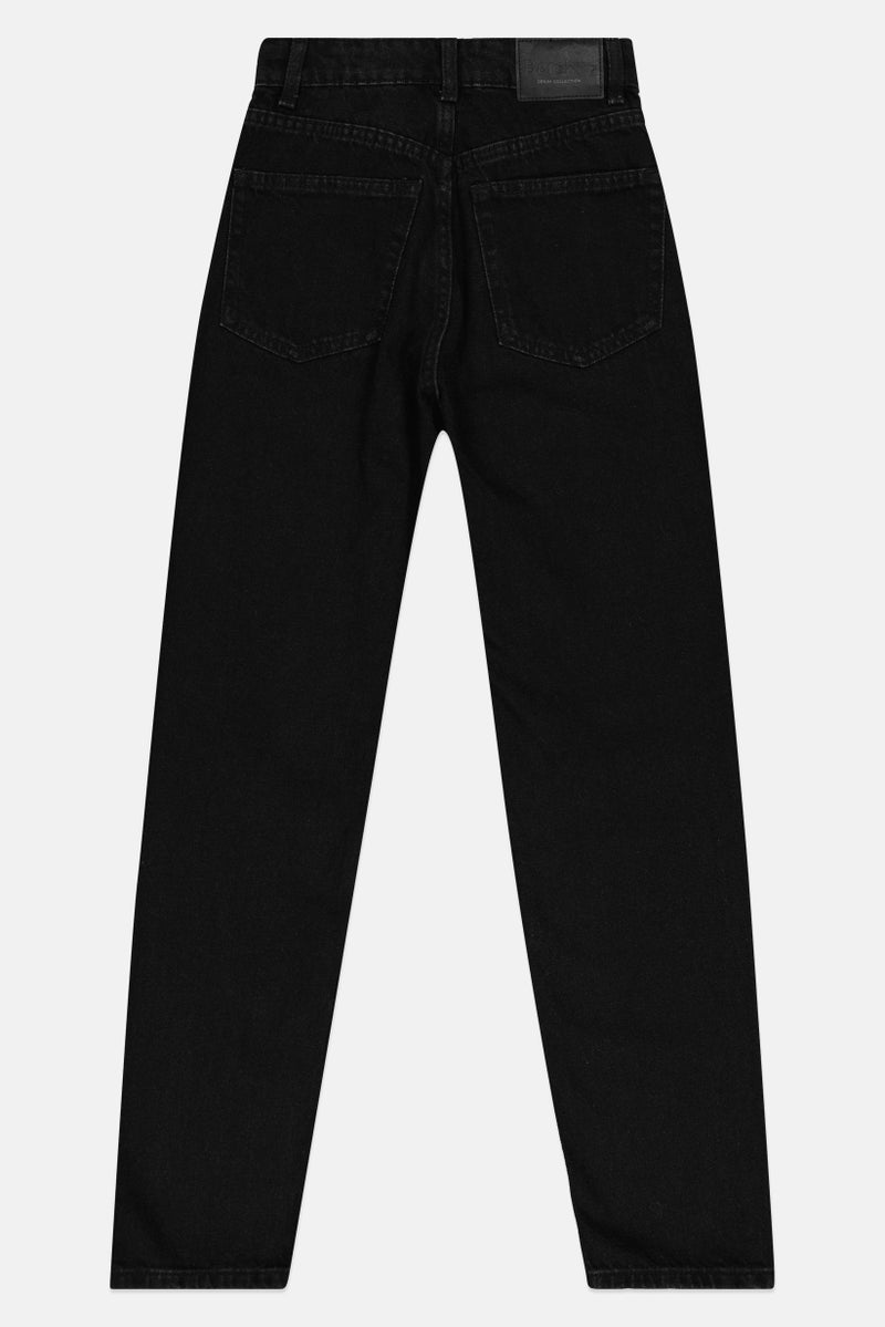 Bershka جينز نسائي بقصة عادية وطباعة جرافيك، أسود - Image 3