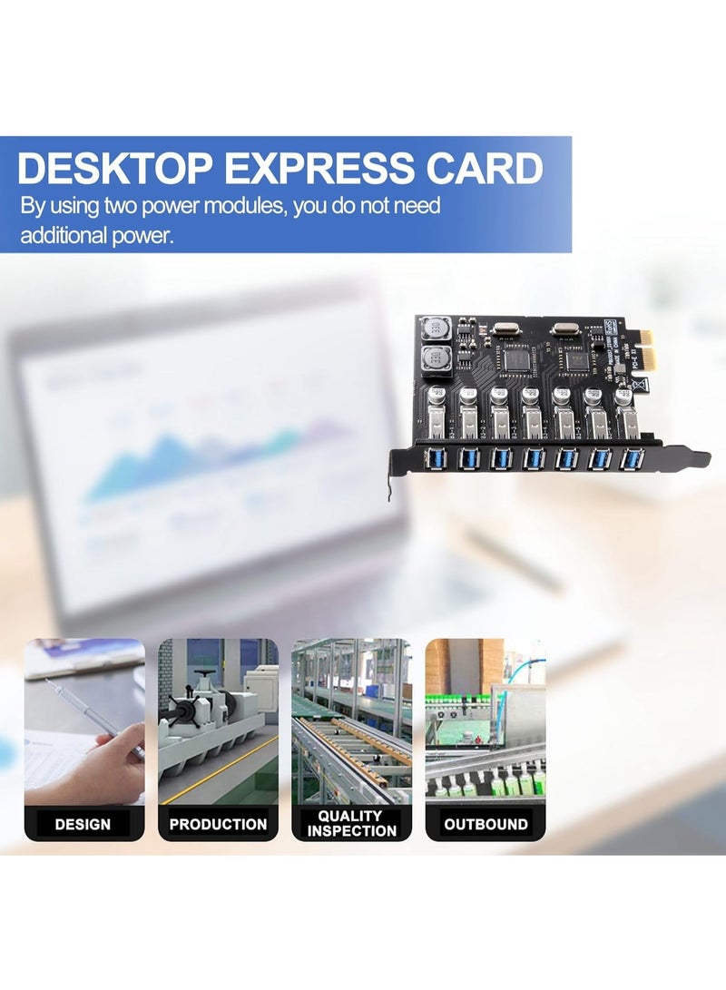 PCI Express USB 3.0 Expansion Card 7-Port High-Speed PCIe Hub Controller Desktop PC Internal USB Adapter Multi Device Connectivity Upgrade - Image 3