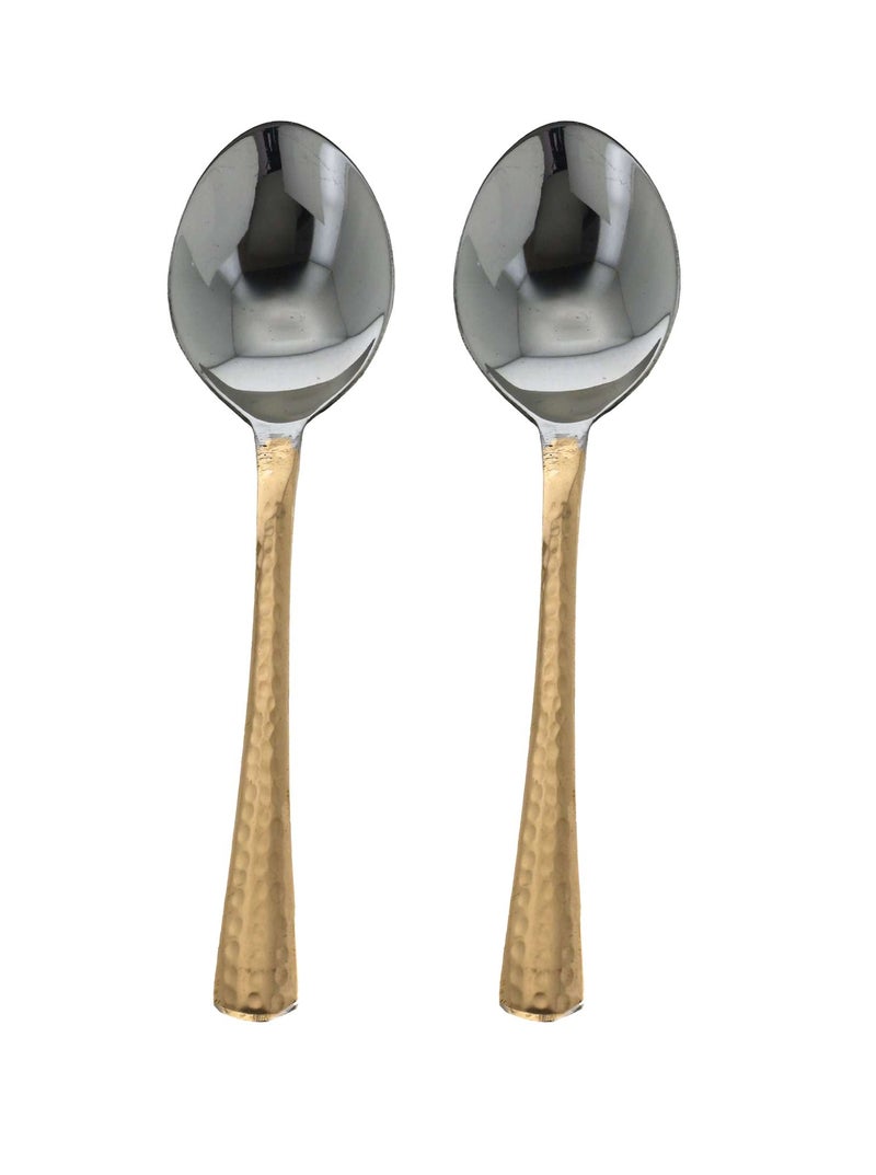 Taluka 8" Inch Copper Serving Spoons Set of 2 Indian Dinnerware Serveware Restaurant Hotel Gift Item - Image 1