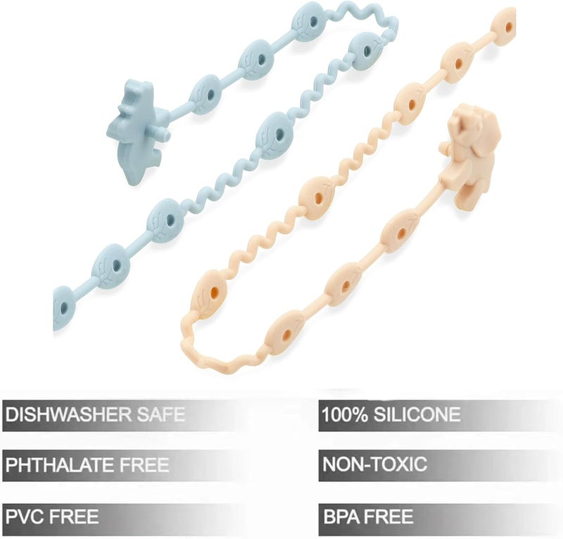 PandaEar Baby Toy Straps - 5 Pack Dinosaur Silicone Pacifier Teether Harness Straps - Image 3
