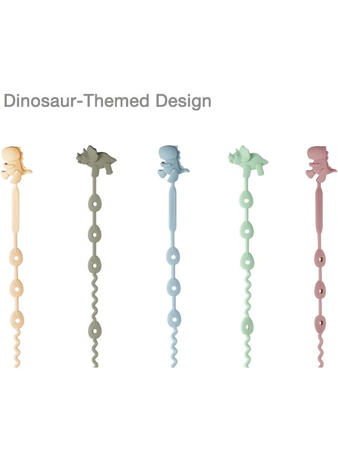 PandaEar Baby Toy Straps - 5 Pack Dinosaur Silicone Pacifier Teether Harness Straps - Image 5