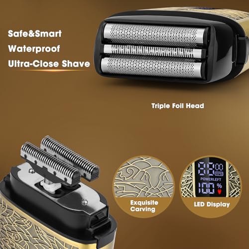 Dumite Electric Shavers for Men,Powerful Motor Electric Razor,Head Shavers for Bald Men,Triple Foil Beard Trimmer,Barber Supplies LED Displays & USB Charging Waterproof Shaver, Gifts - Image 2