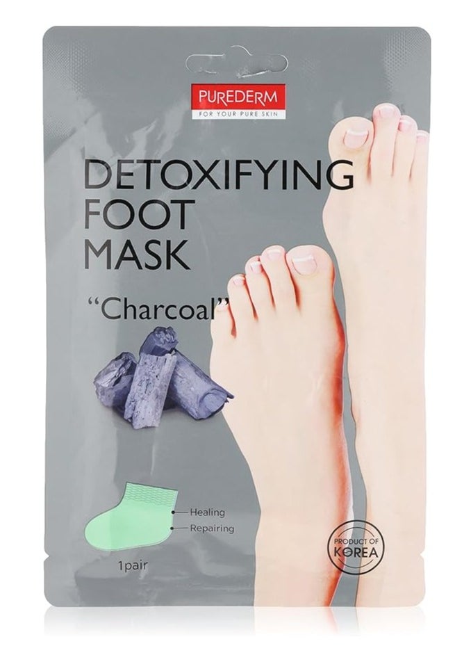Purederm Detoxifying Foot Mask "Charcoal" - For Soft, Rejuvenated Feet  - Image 1