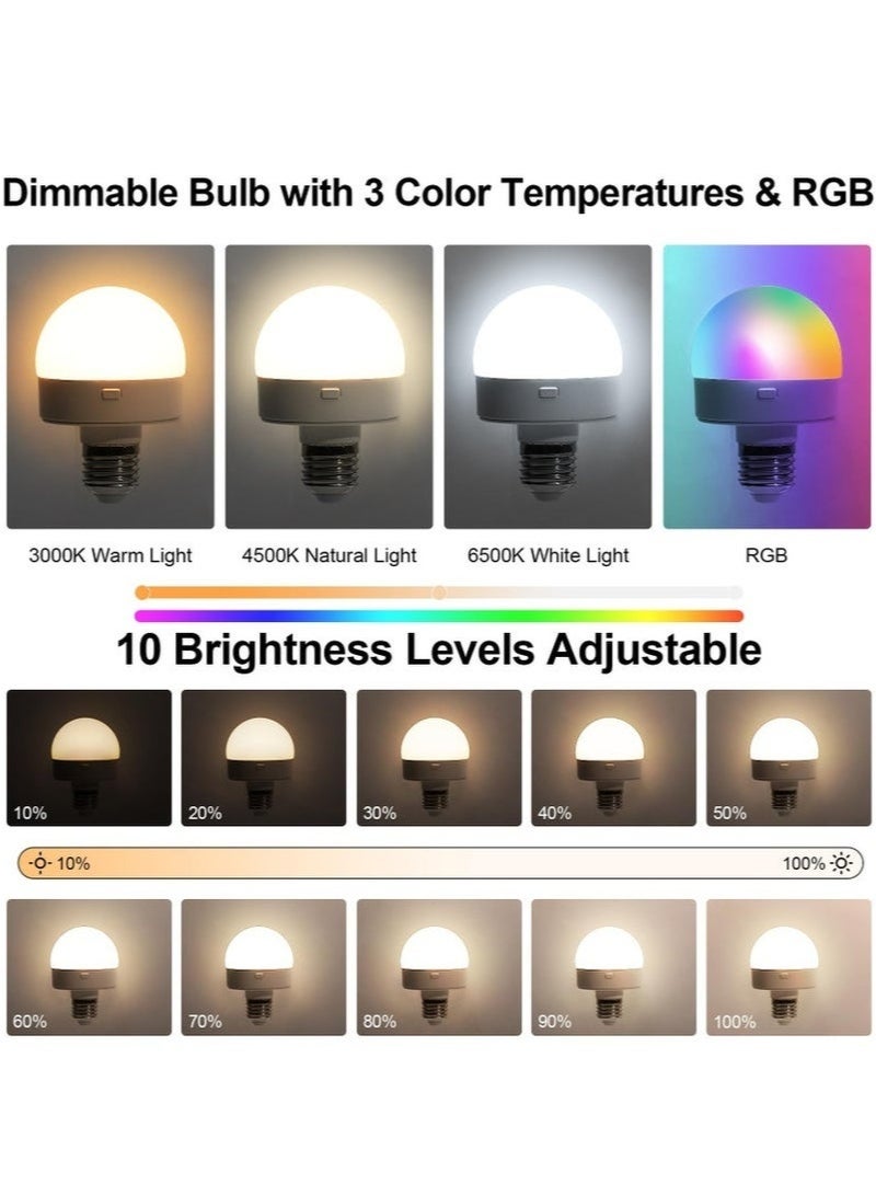 Bukela E27 LED Light Bulbs, Rechargeable & Dimmable Light Bulbs with Remote Control, RGB Colorful Changing, Timing Function, Magnetic Detachable Battery Operated Bulb, 2 Pack - Image 2