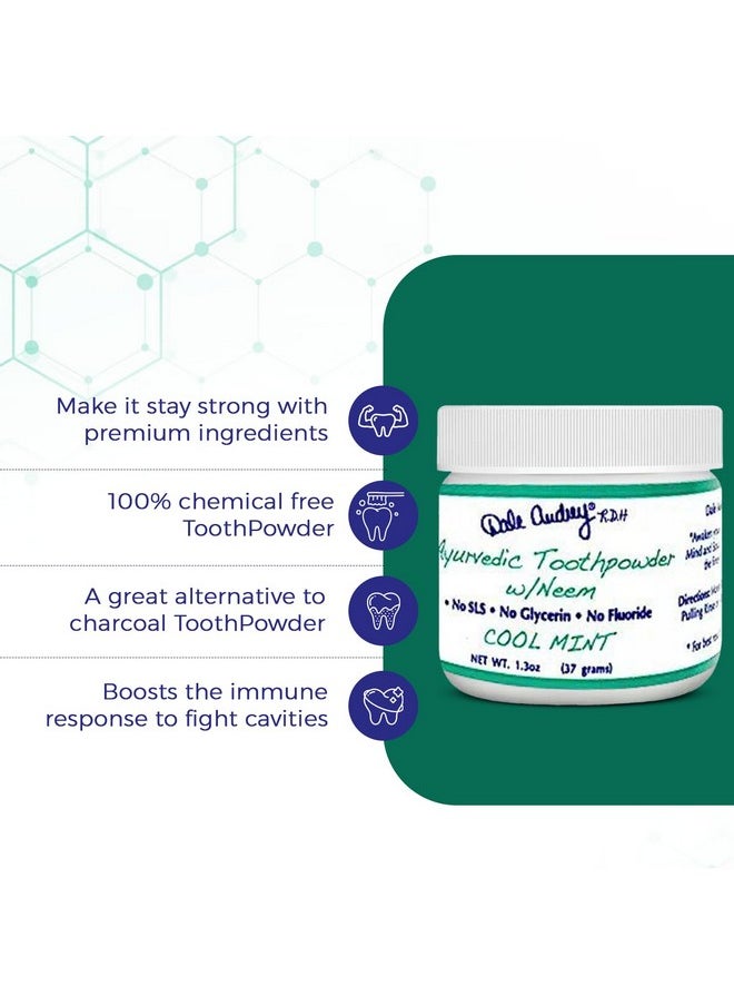 Dale Audrey - Ale Audrey Ayurvedic Remineralizing Toothpowder For Sensitive Teeth ; Refreshing Cool Mint Flavor Teeth Whitening And Fresh Breath ; Natural Tooth Powder For Gums And Bad Breath (1.3 Oz) - Image 1