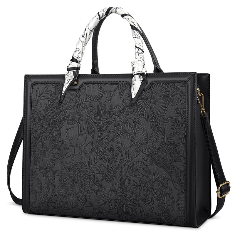 NUBILY Laptop Bag for Women 15.6 Inch Tote Waterproof Leather Computer Business Lightweight Office Briefcase Large Capacity Handbag Shoulder Black - Image 1