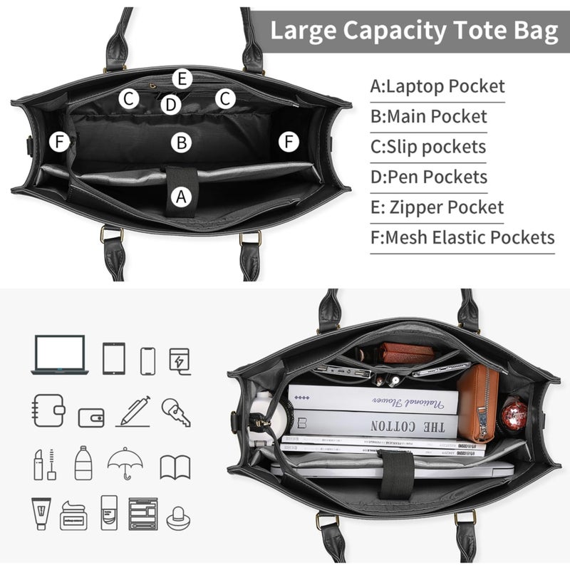 NUBILY Laptop Bag for Women 15.6 Inch Tote Waterproof Leather Computer Business Lightweight Office Briefcase Large Capacity Handbag Shoulder Black - Image 5