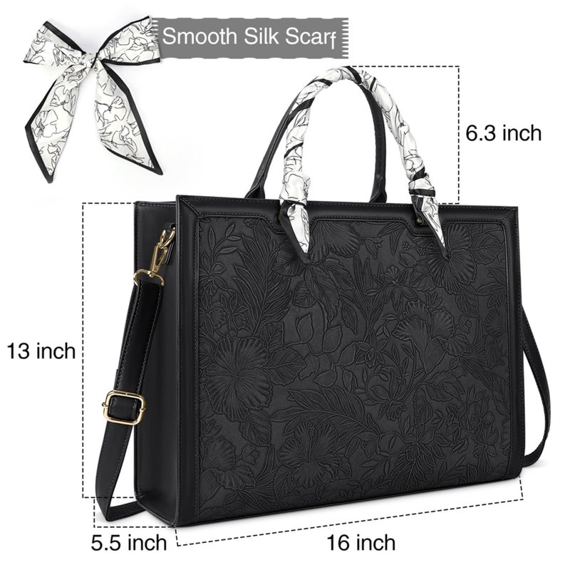 NUBILY Laptop Bag for Women 15.6 Inch Tote Waterproof Leather Computer Business Lightweight Office Briefcase Large Capacity Handbag Shoulder Black - Image 4