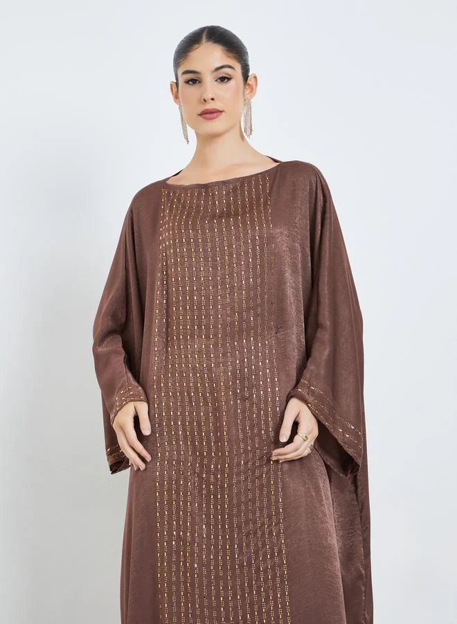 Amirah Brown Rhinestone Embellishments Kaftan