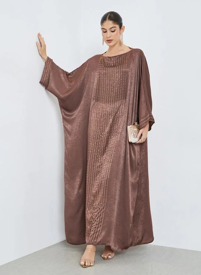 Brown Rhinestone Embellishments Kaftan