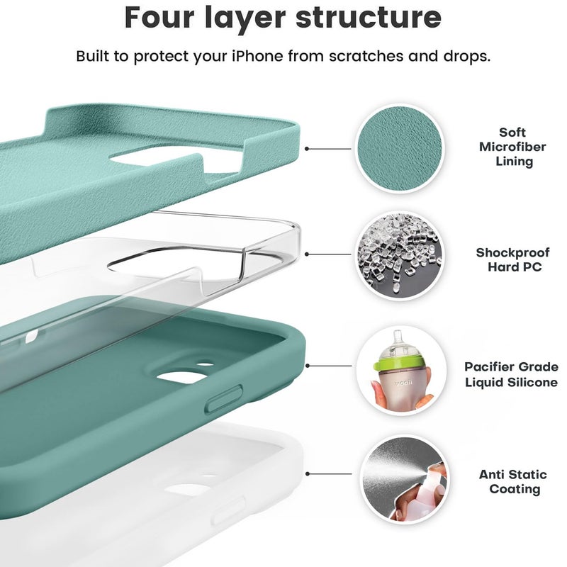 Vooii Compatible with iPhone 13 Case, Liquid Silicone Upgrade [Camera Protection] [Soft Anti-Scratch Microfiber Lining] Shockproof Phone Case for iPhone 13 6.1 inch - Pine Green - Image 2
