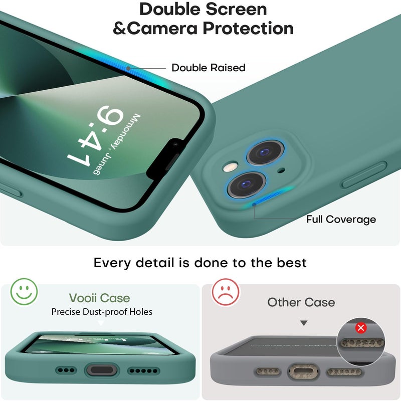 Vooii Compatible with iPhone 13 Case, Liquid Silicone Upgrade [Camera Protection] [Soft Anti-Scratch Microfiber Lining] Shockproof Phone Case for iPhone 13 6.1 inch - Pine Green - Image 3