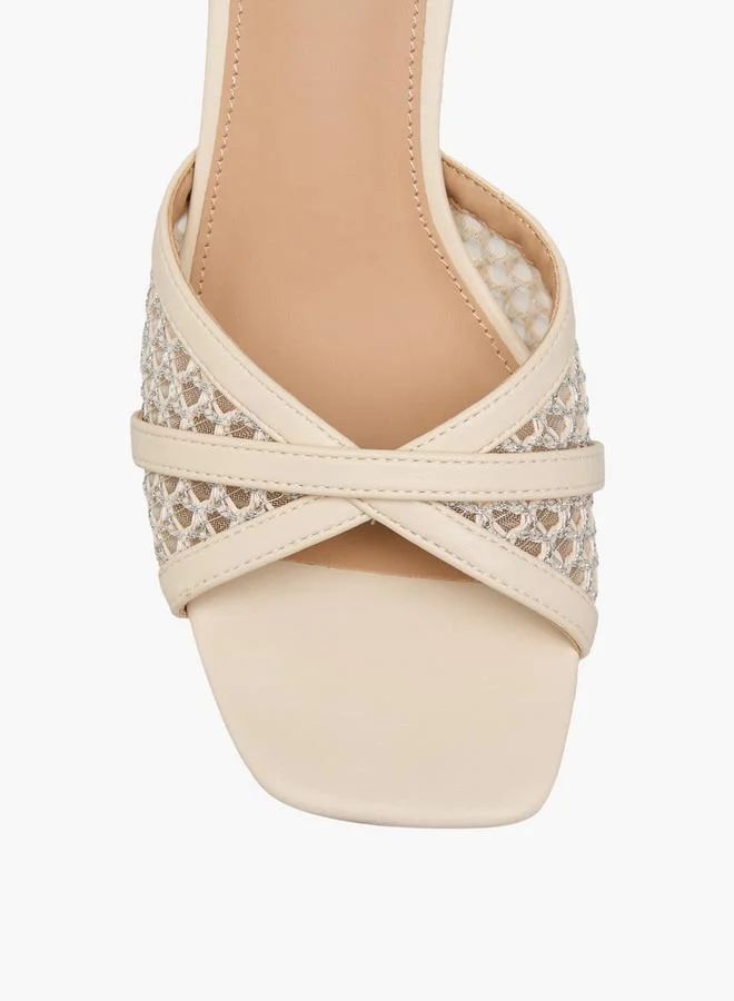 Flora Bella By Shoexpress CREAM Flora Bella Solid Cross Strap Slip-On Sandals With Flared Heels for Women | Best Price UAE