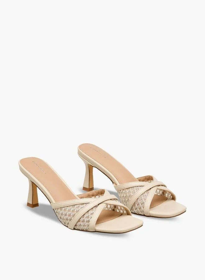 Flora Bella By Shoexpress CREAM Flora Bella Solid Cross Strap Slip-On Sandals With Flared Heels for Women | Best Price UAE