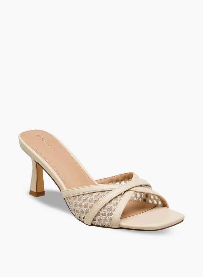 Flora Bella By Shoexpress Flora Bella Solid Cross Strap Slip-On Sandals With Flared Heels