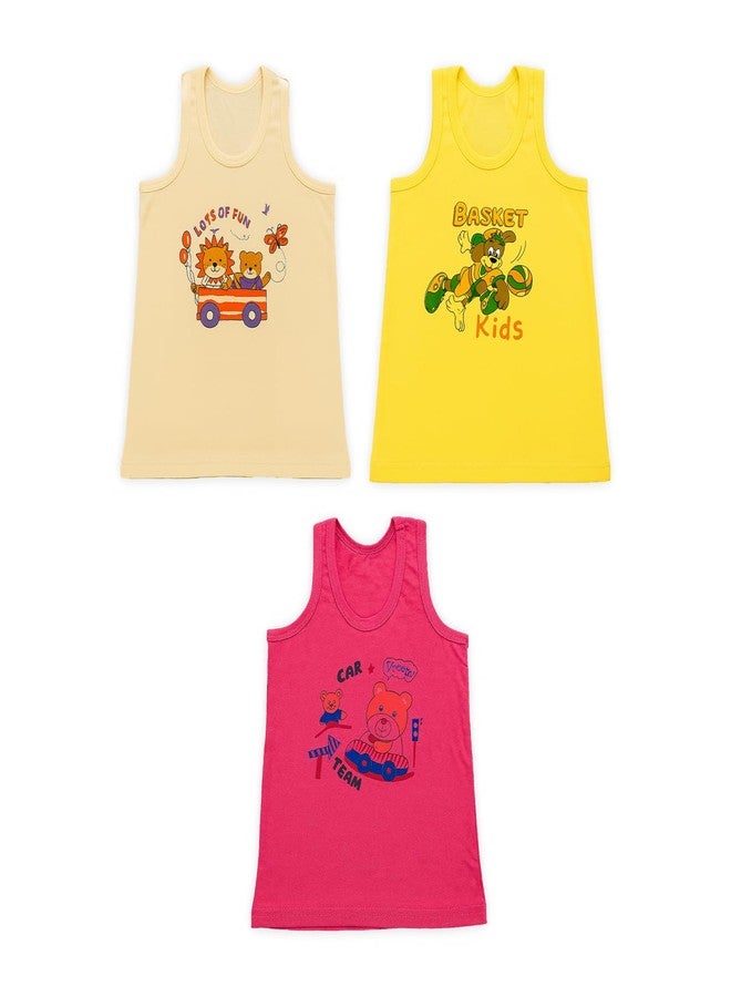 معرف com لهذا التطبيق هو سترات قطنية بدون أكمام للأطفال الرضع من كيدبيا® | طبعات ناعمة ولطيفة، ملابس صيفية للأطفال الرضع، عبوة من 3 قطع (3-4 سنوات) - Image 1