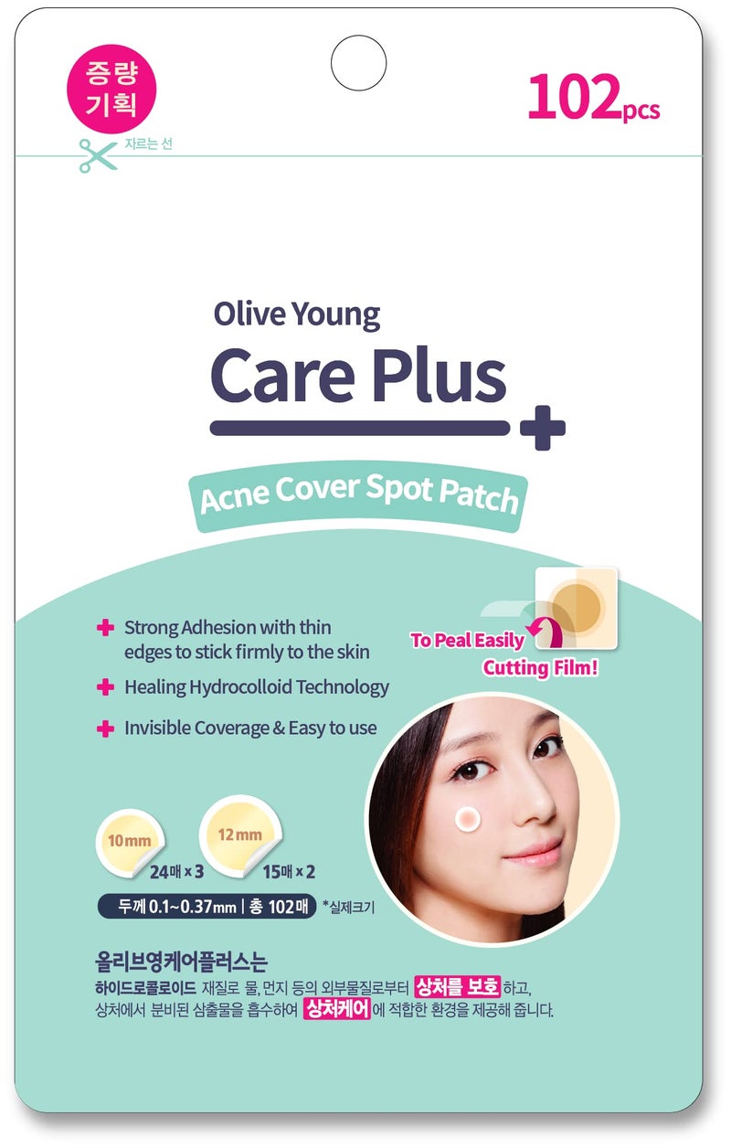 OLIVE YOUNG Care Plus Spot Pimple Patches 1Pack(102 Count) - Hydrocolloid bandages, Sticker pack for Acne, Blemishes, and Zits, (10mm*72ea+12mm*30ea) - Image 1