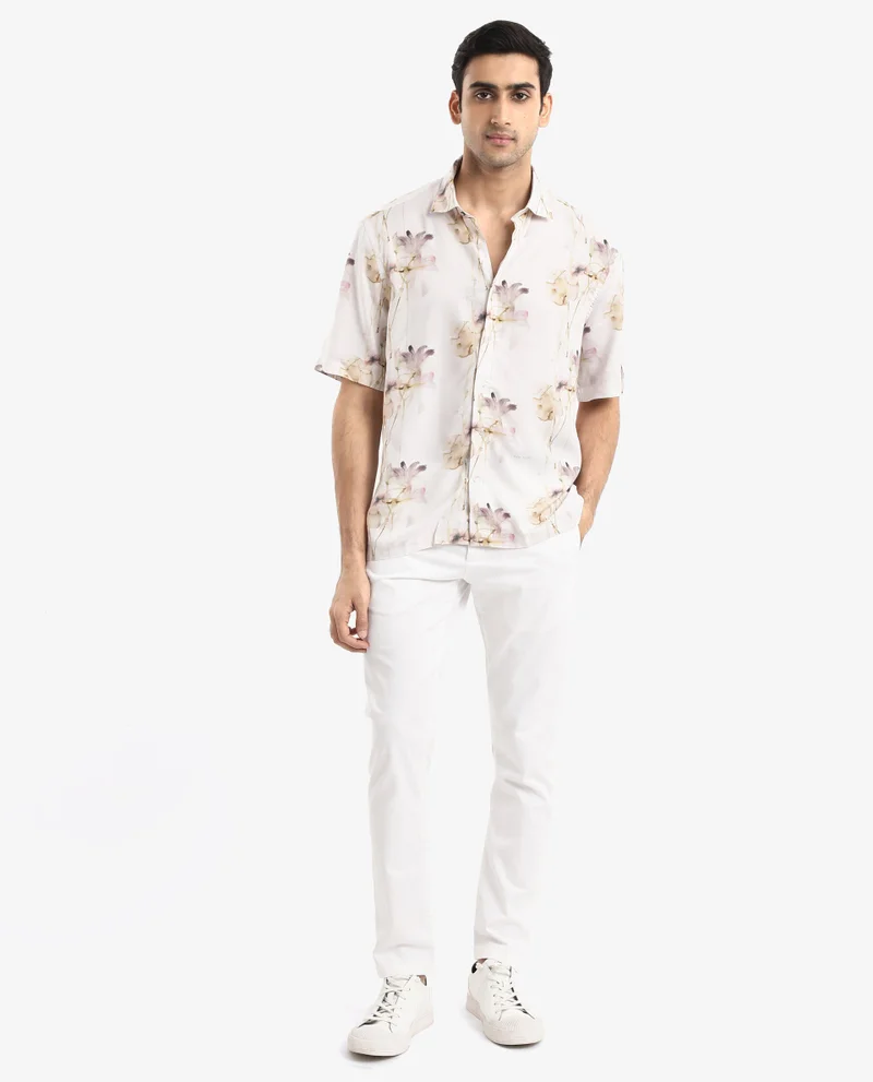 Rare Rabbit Rare Rabbit Men's Shaula Beige Viscose Fabric Short Sleeve Boxy Fit Floral Print Shirt