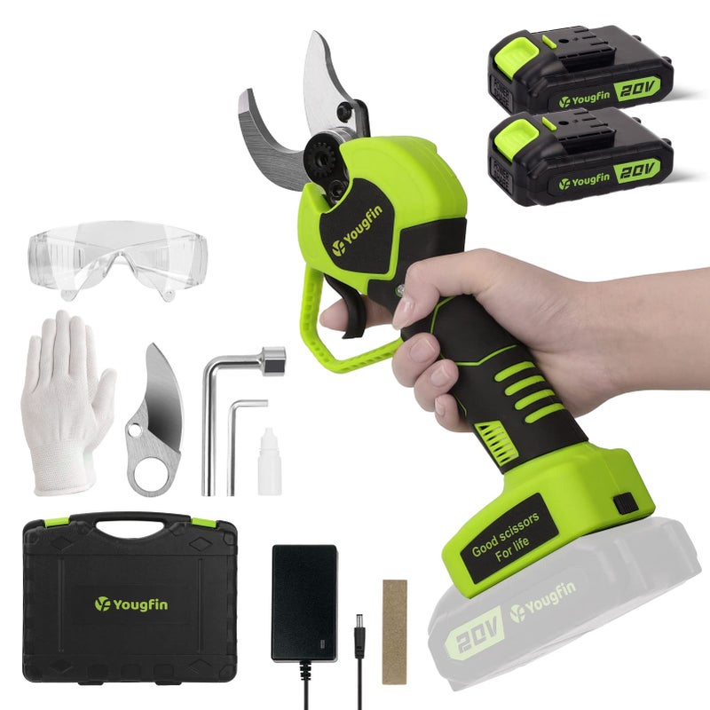Electric Pruning Shears Yougfin 112 Wood Ranger Power Shear with 2 20V Batteries Powered Pruning Shears for Gardening Power Pruners Cordless with SK5 Replacable Blade Effortless Safe System