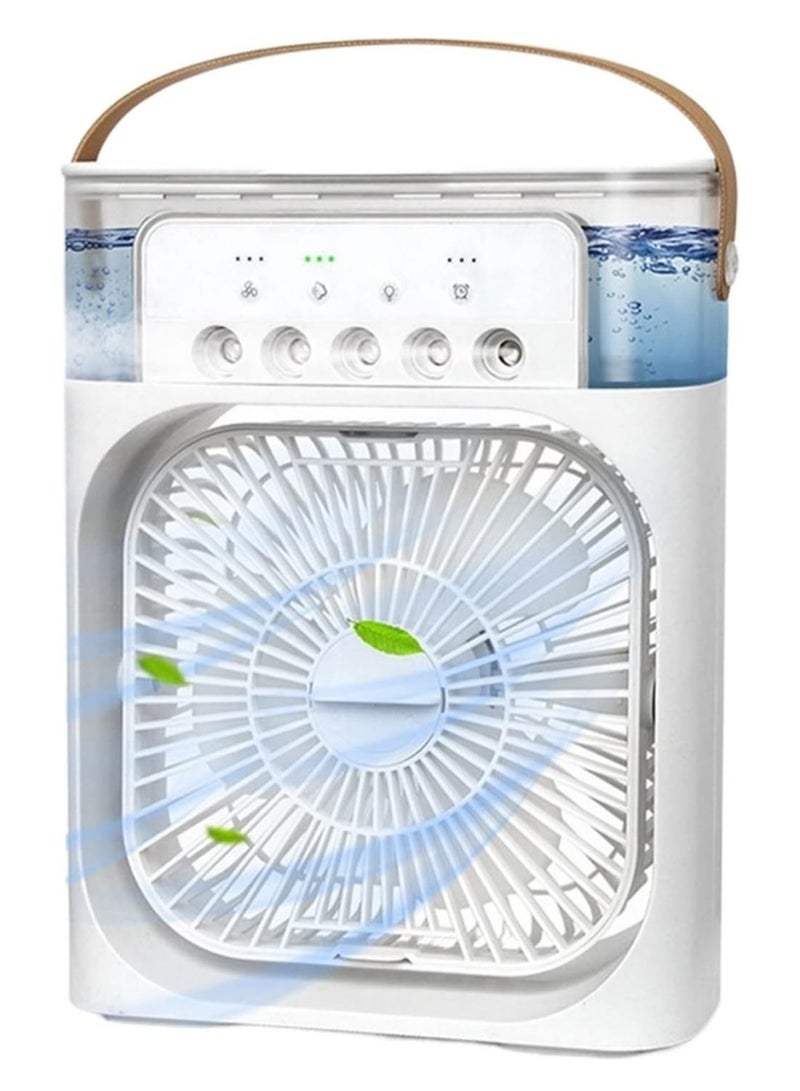 DubaiGallery مروحة تكييف هواء محمولة، مبرد هواء تبخيري صغير شخصي مع محول تيار متردد، مرطب هواء بارد لسطح المكتب مع إضاءة LED بـ 7 ألوان، مؤقت 1/2/3 ساعات، 3 سرعات و3 رذاذ للغرفة والمكتب والمنزل والسفر - Image 3