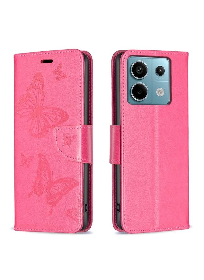 HuHa Case Cover For Xiaomi Redmi Note 13 Pro 5G Two Butterflies Embossing Leather Phone Case Rose Red 