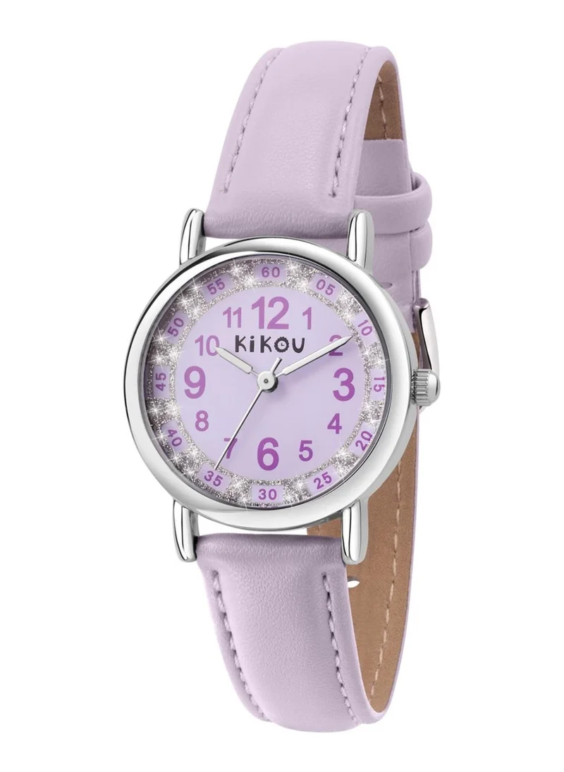 Kikou Mademoiselle Kids Analog Watch for Boys & Girls - Purple Matt Dial, 28mm Round Case, Purple Leather Strap, Quartz, 30M Water Resistant - R4551105502