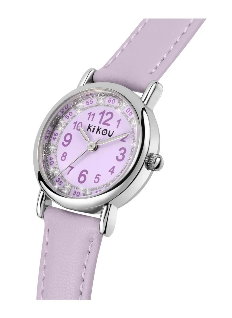 Kikou Mademoiselle Kids Analog Watch for Boys & Girls - Purple Matt Dial, 28mm Round Case, Purple Leather Strap, Quartz, 30M Water Resistant - R4551105502