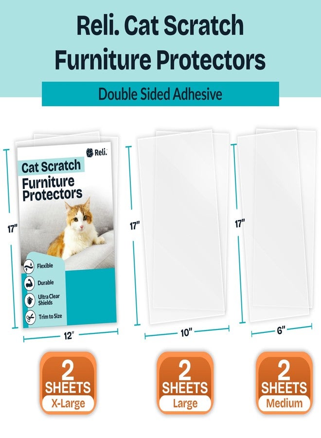 Reli. Cat Scratch Furniture Protector (6 Pack - Combo Pack - M, L, XL Sizes) Double Sided Cat Scratching Pads/Couch Protector from Claws | Clear Anti Scratch Furniture Shield - Image 2