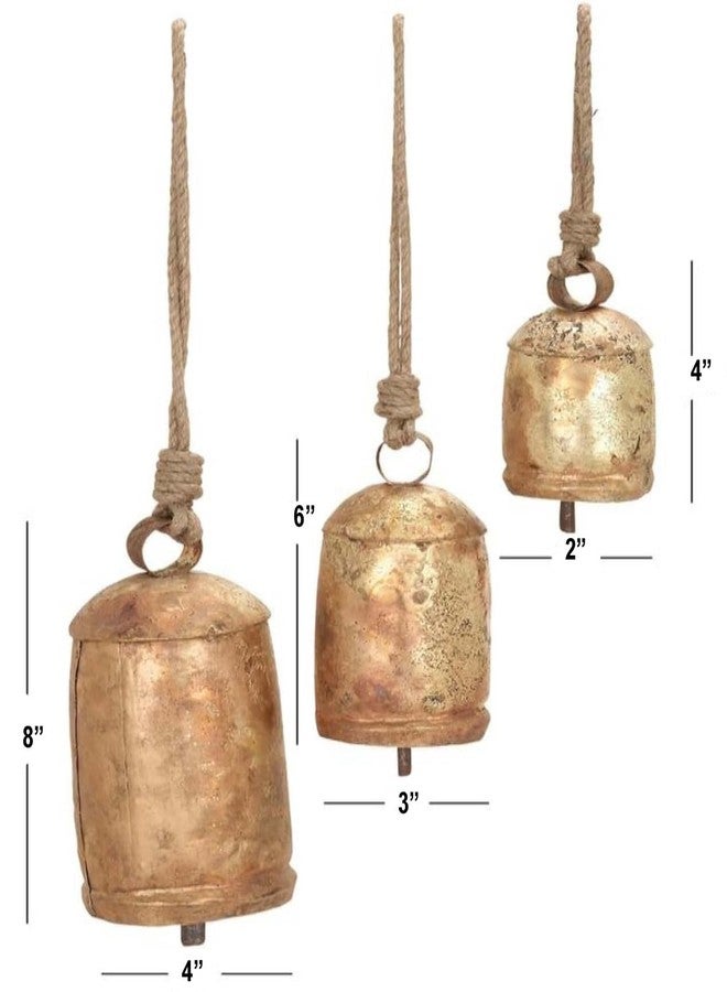 THOR INSTRUMENTS Large Vintage Gold Cow Bells for Rustic Christmas Decor Hanging Bells on Rope Set of 3 Harmony Cow Bells Vintage Handmade Rustic Lucky (Brass & Copper Rustic Bell 4,6, 8 inches) - Image 3