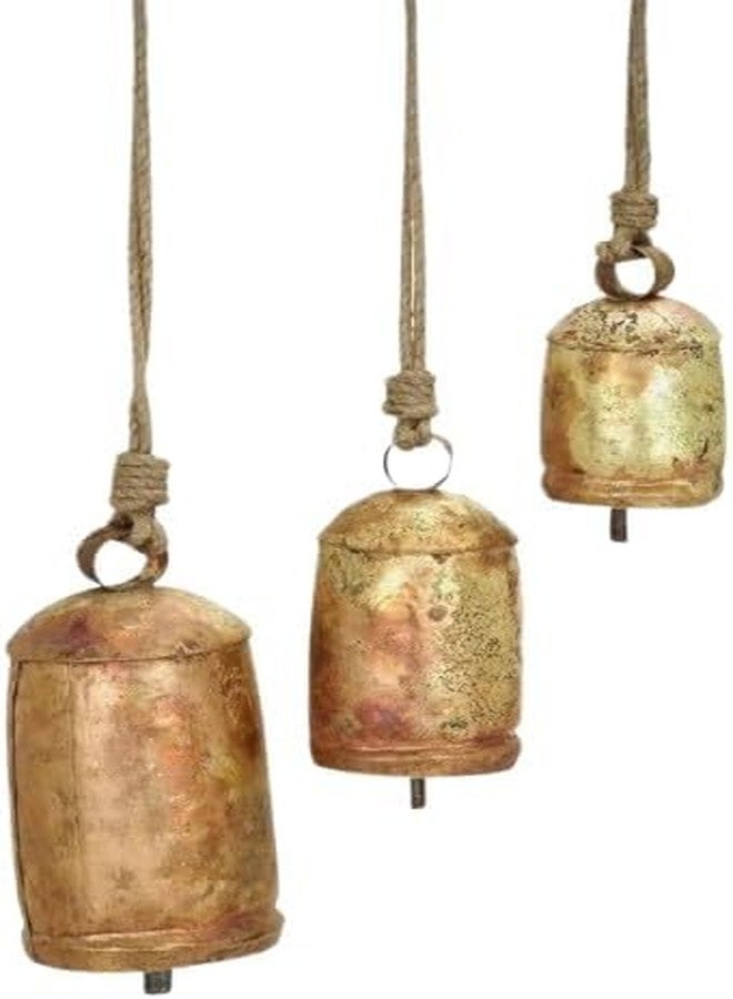 THOR INSTRUMENTS Large Vintage Gold Cow Bells for Rustic Christmas Decor Hanging Bells on Rope Set of 3 Harmony Cow Bells Vintage Handmade Rustic Lucky (Brass & Copper Rustic Bell 4,6, 8 inches) - Image 4