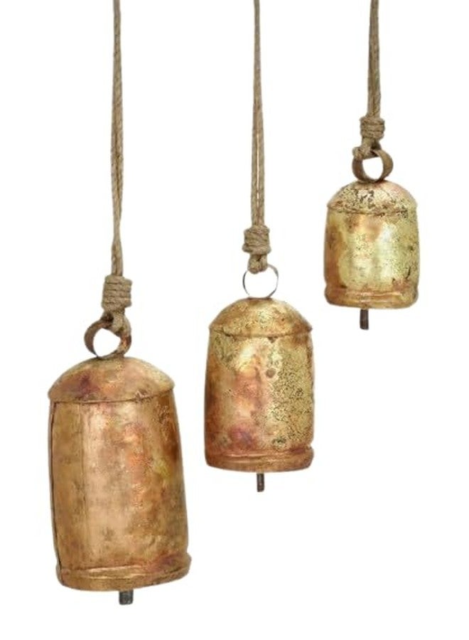 THOR INSTRUMENTS Large Vintage Gold Cow Bells for Rustic Christmas Decor Hanging Bells on Rope Set of 3 Harmony Cow Bells Vintage Handmade Rustic Lucky (Brass & Copper Rustic Bell 4,6, 8 inches) - Image 1