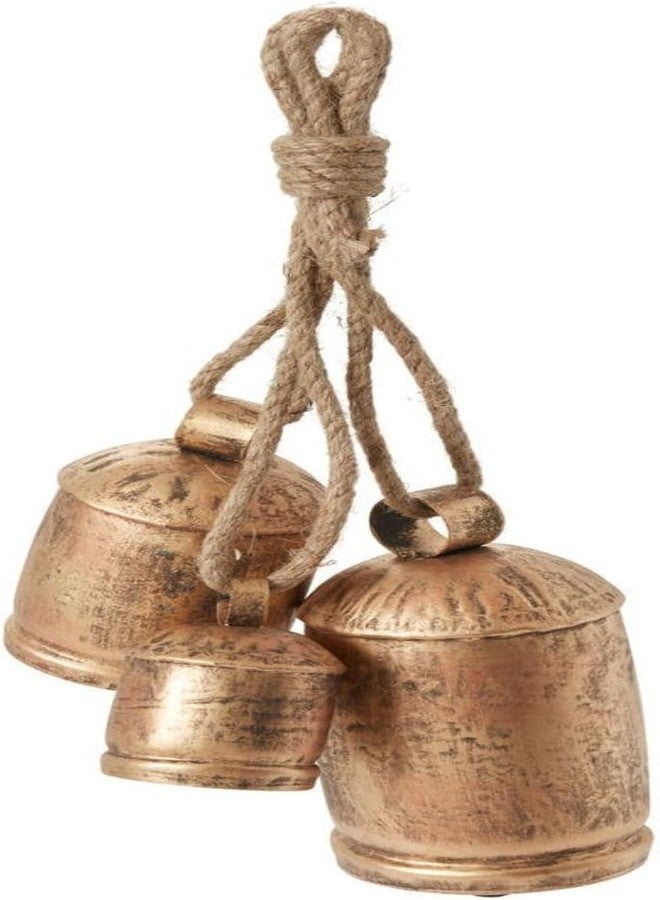 THOR INSTRUMENTS Large Vintage Gold Cow Bells for Rustic Christmas Decor Hanging Bells on Rope Set of 3 Harmony Cow Bells Vintage Handmade Rustic Lucky (Brass & Copper Rustic Bell 4,6, 8 inches) - Image 5